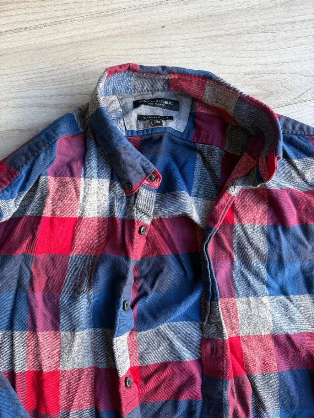 Banana Republic Red, Blue and Gray Plaid Button-Down Shirt